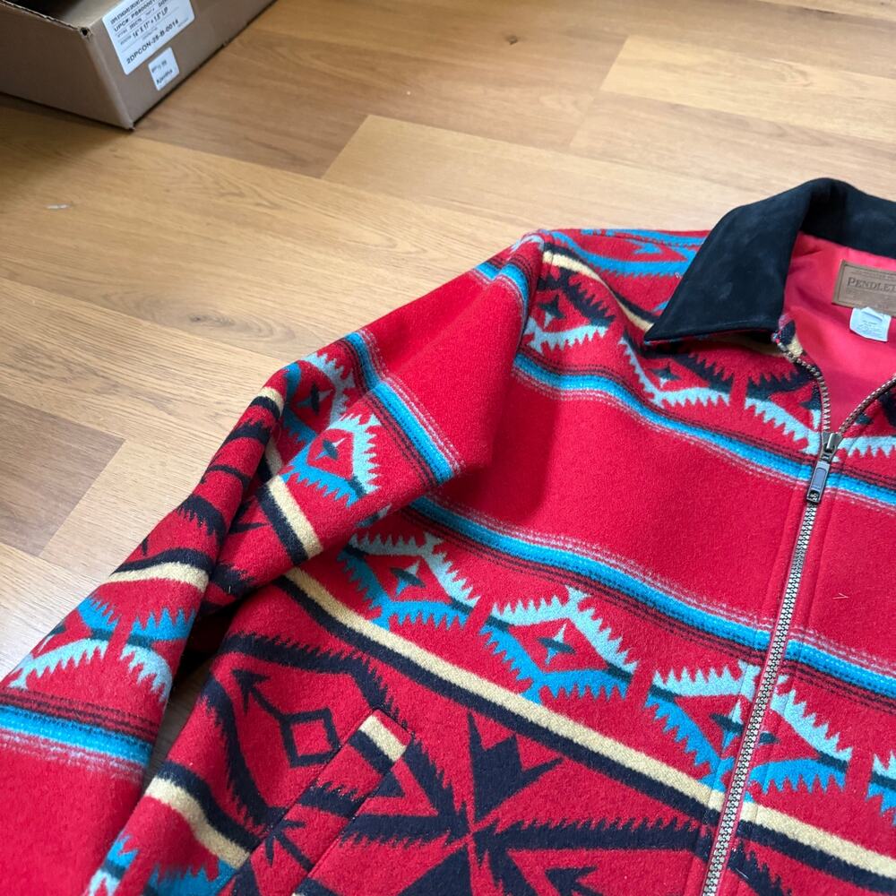 Women's Pendleton Woolen Mills Red Wool Aztec Zip Up Southwestern Jacket Sz L - Picture 6 of 7